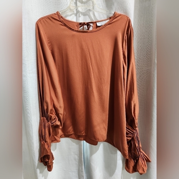 Diarrablu Sustainable Lena Top Solid Rust balloon sleeves blouse S‎ - Picture 4 of 5